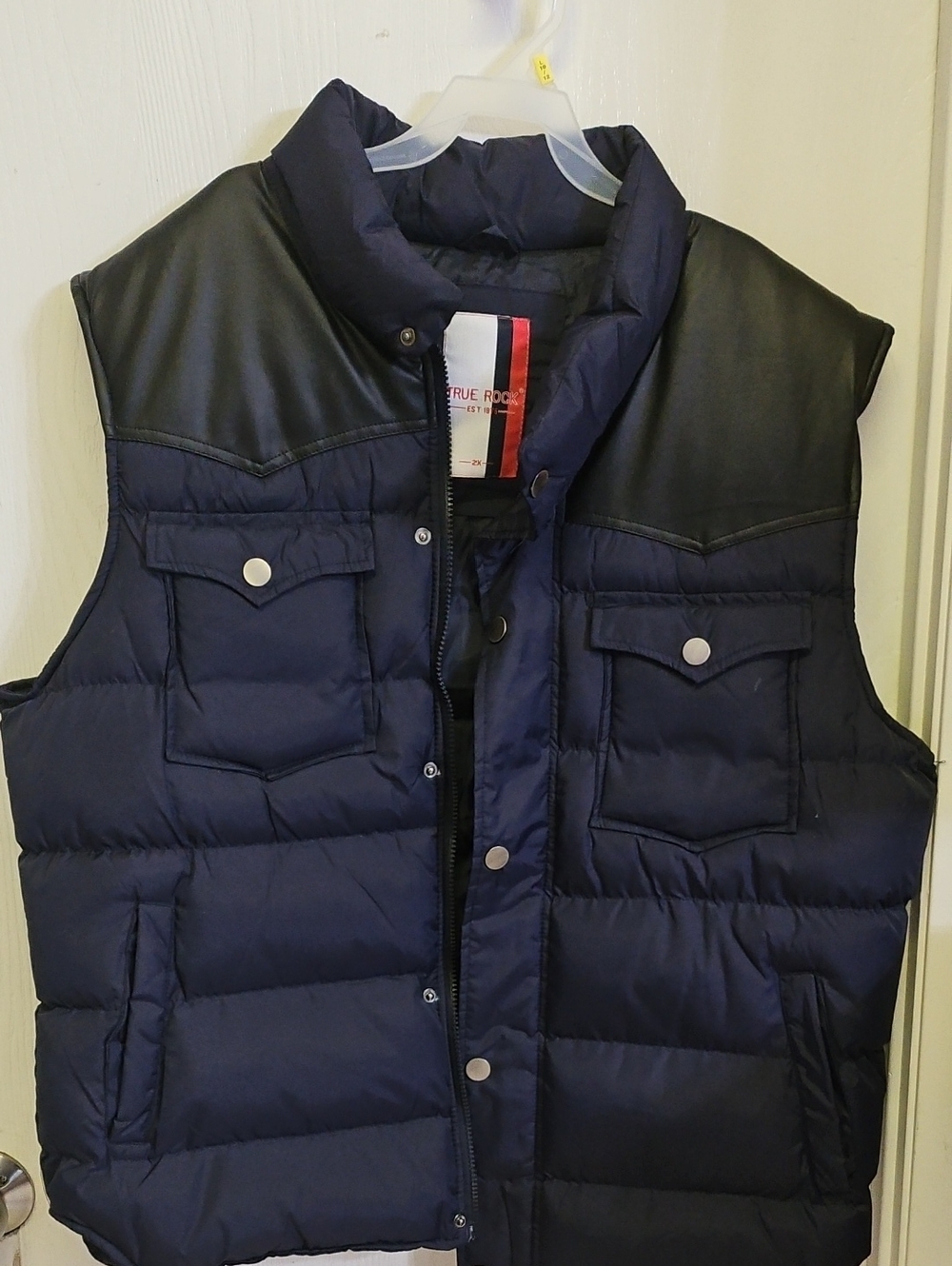 TRUE ROCK Navy Puffer Vest with Black Yoke